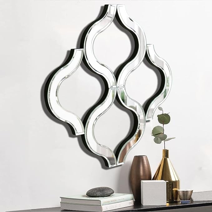 DMDFIRST Arc-Shaped Decorative Wall Mirror Silver Color 14.75”x14.75”, Exquisite Bevelled Gorgeous Glam Accent Decor Unique Modern Fashion Hand Craft Decor Chic Mirror