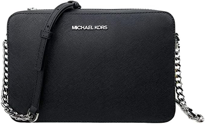 Michael Kors Women's Jet Set Item Crossbody Bag in Black with Silver hardware (Black/Silver)