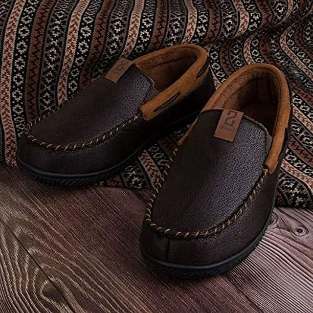 Zizor Men's Microsuede Moccasin Slippers with Comfy Memory Foam, Closed Back House Shoes Indoor Outdoor