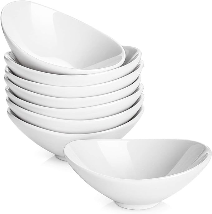 DOWAN Ceramic Dip Bowls, 3 Oz 8 Pack White Dipping Bowls, Mini Serving Bowls for Side Dishes, Sushi Soy Sauce Dish, Gravy Boat Porcelain Dipping Sauce Cups for BBQ and Party Dinner