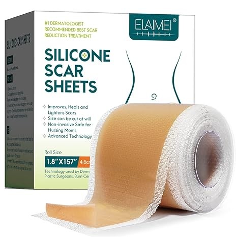 Silicone Scar Sheets(1.8” x 157”Inch- 4M), Scar Away Scar Tape, Scar Strips, Reusable, Professional Scar Removal Sheets for C-Section, Surgery, Burn, Keloid, Acne et, Scar Patch.