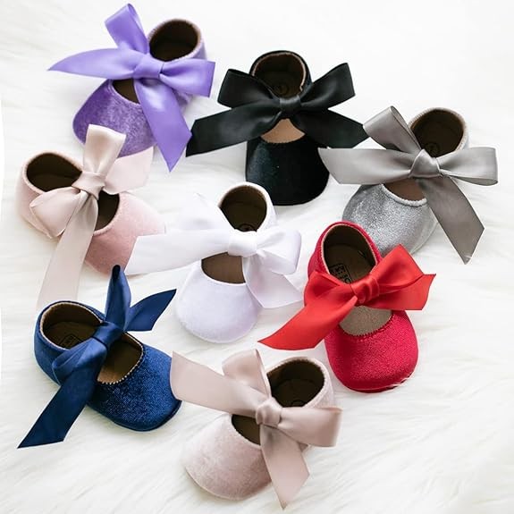 KIDSUN Infant Baby Girls Mary Jane Shoes Non-Slip Rubber Sole Ballet Slippers Princess Dress Wedding Shoes Newborn Crib Shoes First Walkers Shoes