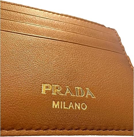 Prada Womens Caramel Soft Grain Leather Gold Embossed Logo Small Card Holder Wallet 2MC025