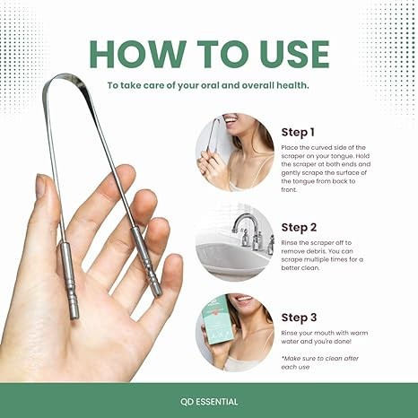 QD Essential Stainless Steel Tongue Scraper for Adults with Travel Case (2 Pack) – Stainless Steel Cleaner for Daily Hygiene, Reduce Bad Breath – Oral Care Travel Essentials, Metal Tongue Scraper