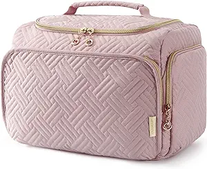 BAGSMART Travel Toiletry Bag, Large Wide-open Makeup Cosmetic Travel Bag for Toiletries with Handle, Pink-L